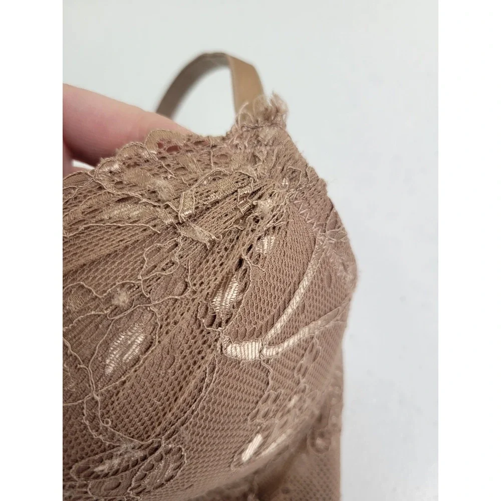 Rene Rofe Push Up Bra Underwire Floral Lace Romantic Chic Tan Brown Sz 34C - Picture 3 of 8